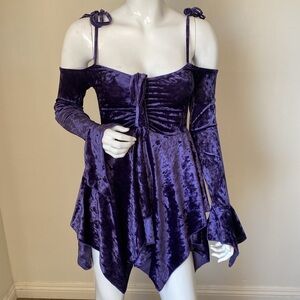 Dolls Kill Current Mood Fairy Handkerchief Mini Dress Purple Velvet Off Shoulder